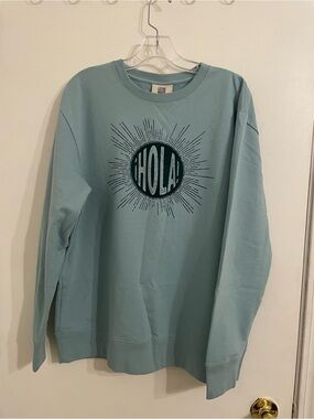 Hola Graphic Crewneck Sweatshirt - Light Teal